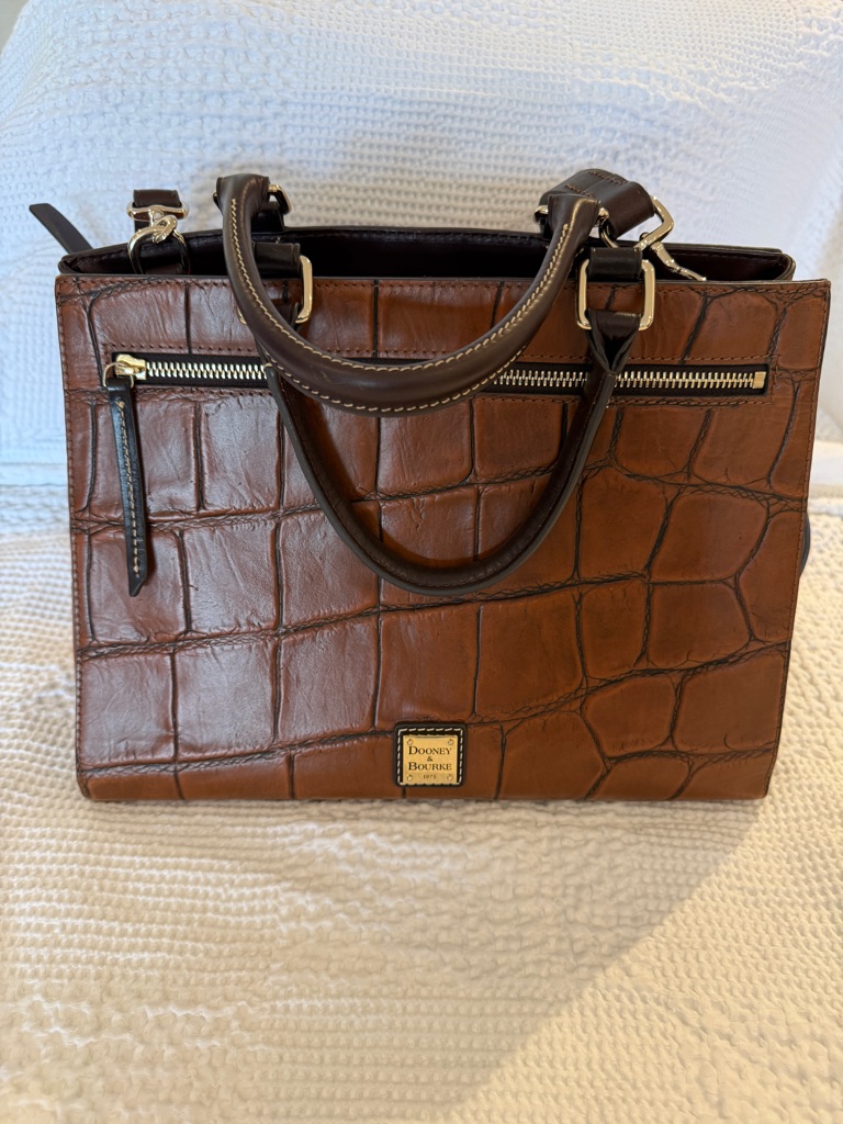 Dooney & Bourke Croc-Embossed Leather Satchel In Brown With Dark Trim